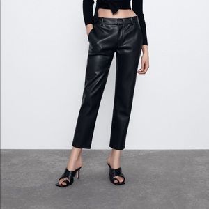 Zara Black Faux Leather Chino Bottoms Pants Lined